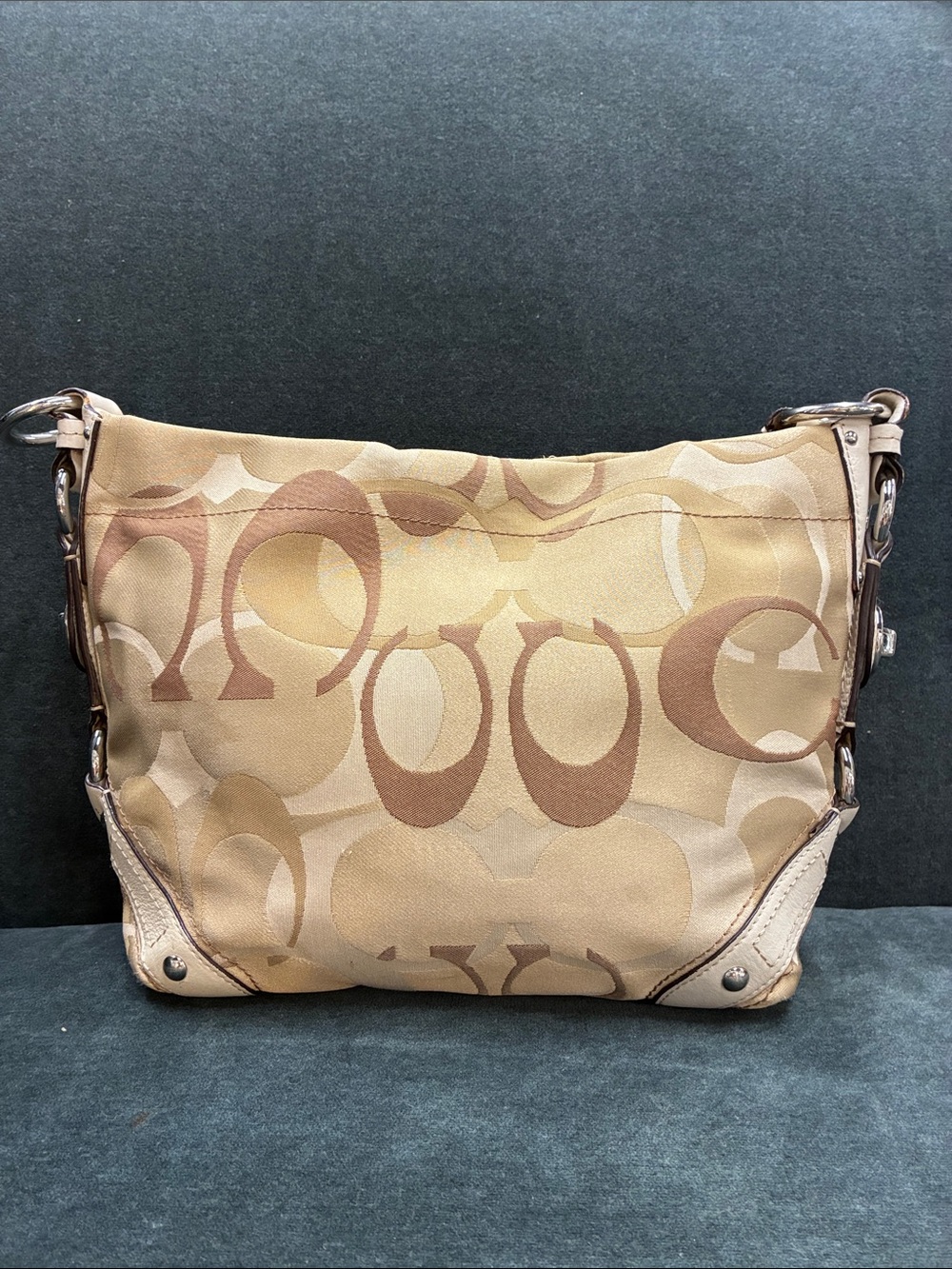 Coach Beige and Brown Signature Canvas Shoulder Bag
